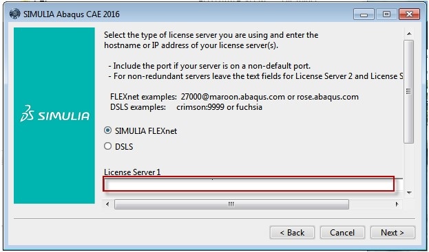 라이선스 파일 SERVER 줄의 포트(27000)와 VENDOR ABAQUSLM port=27398 지정 예시